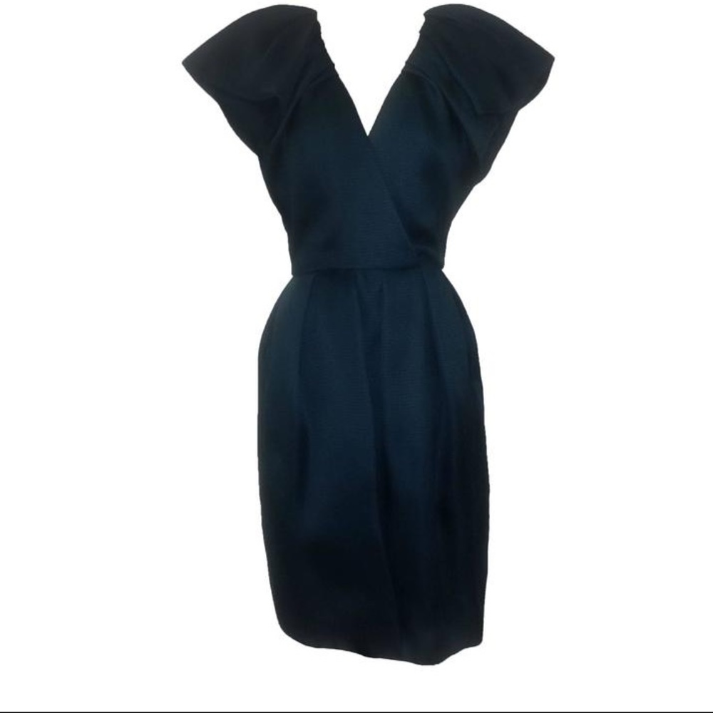 Oscar de la Renta Teal Green Blue Silk Weave Dress